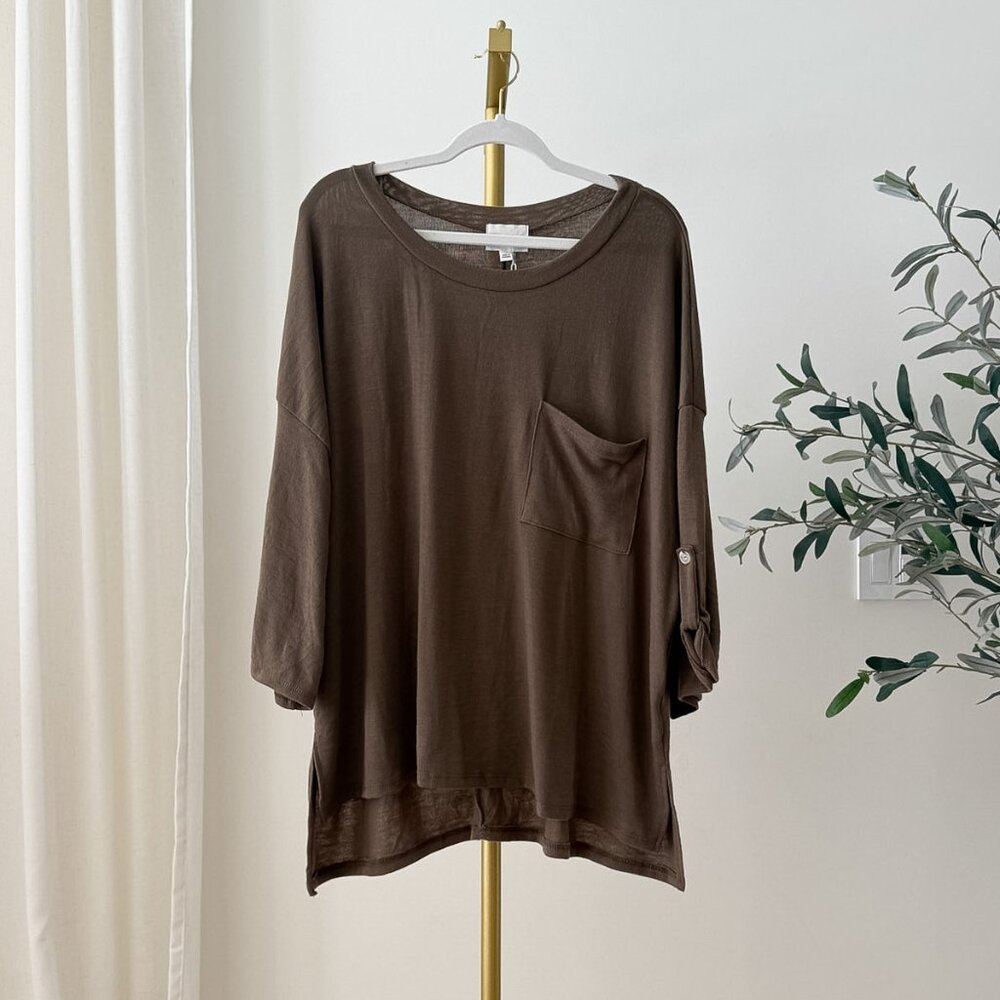 Andrée by Unit Top | Mocha Oversized | Button Tab Sleeve | NWT 2X